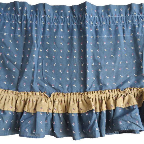 Vintage 70s Curtain Panel (1) Flower Blue Brown Ruffle 17" x 66" USA Made - Picture 7 of 8